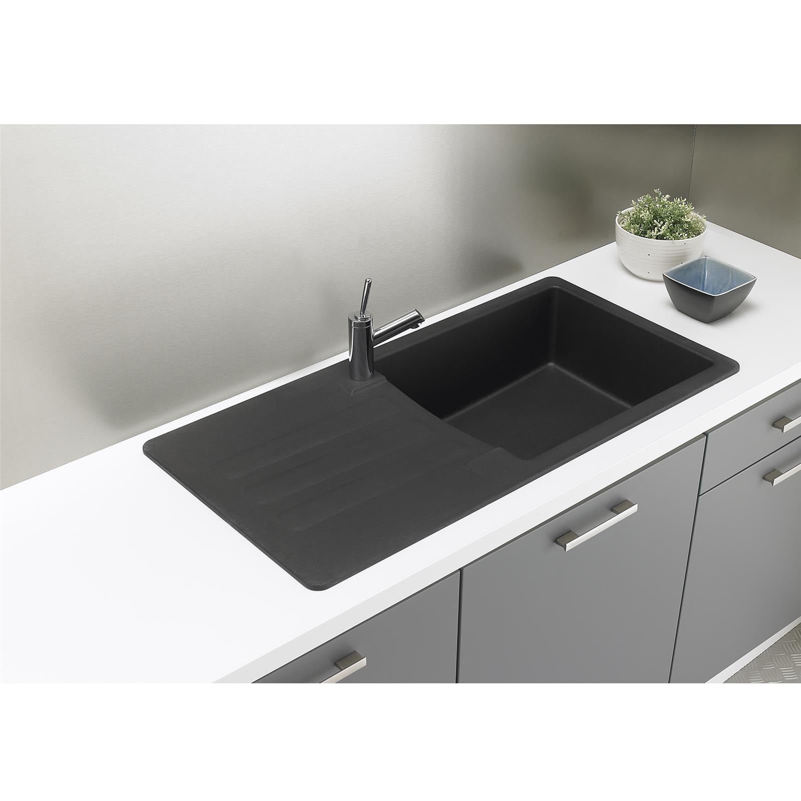 Liquida VG10BL 1.0 Bowl Composite Reversible Inset Black Kitchen Sink With Waste